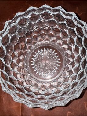 Vintage Fostoria American #521 Regular Nappy Glass Serving Bowl Diamond Pattern